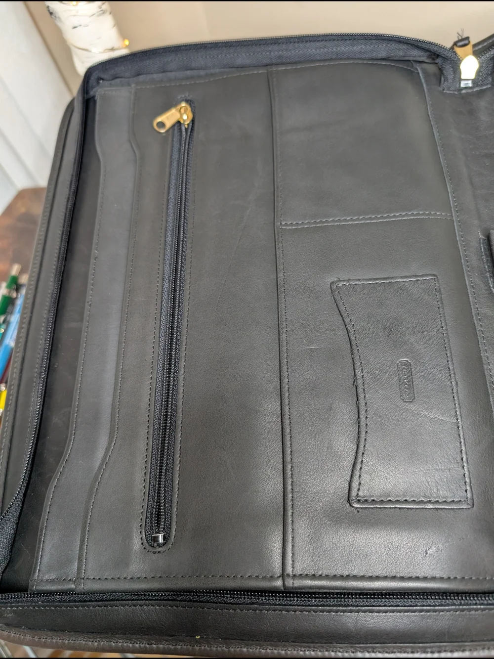 Coach Black Leather Zipper Portfolio